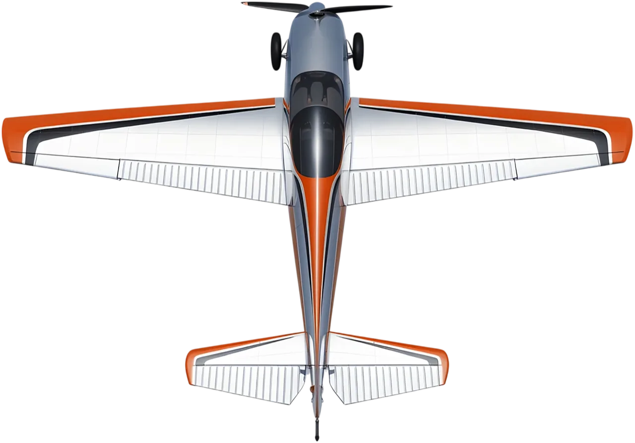 Avion monomoteur à hélice vu du dessus, aux couleurs de Point V1